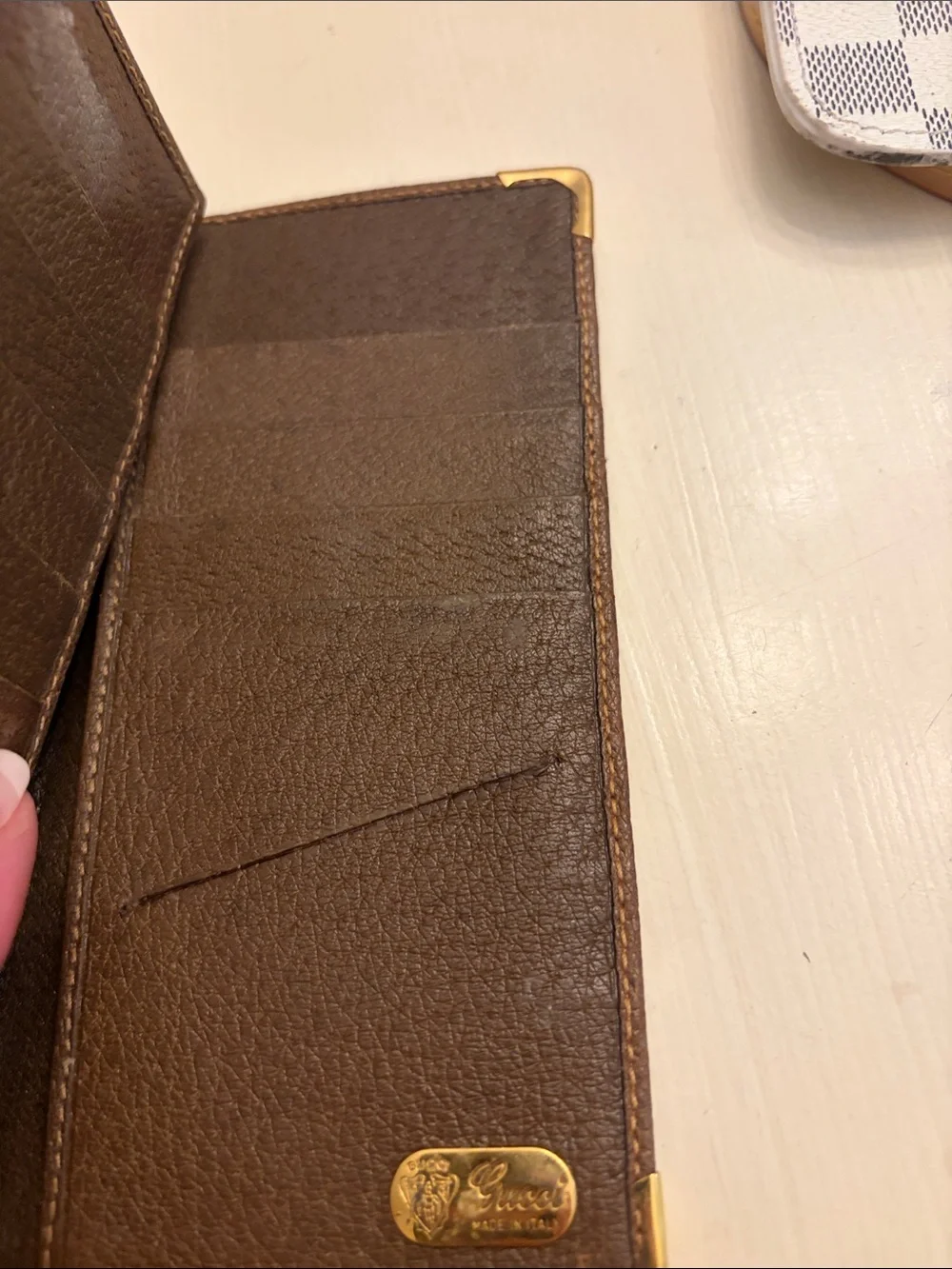 Gucci Beige Monogram Long Wallet with Brown Trim and Gold Corners